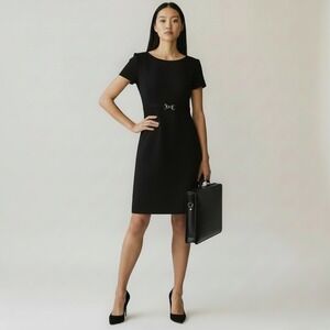 White House Black Market Black Tiered Stretch Cap Sleeve Dress Size 12 EUC